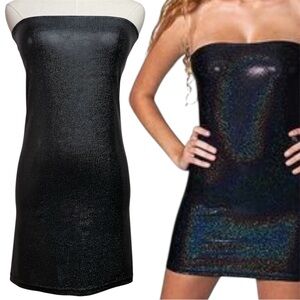 American Apparel Black Holographic Shiny Too Short Tube Strapless Dress Medium